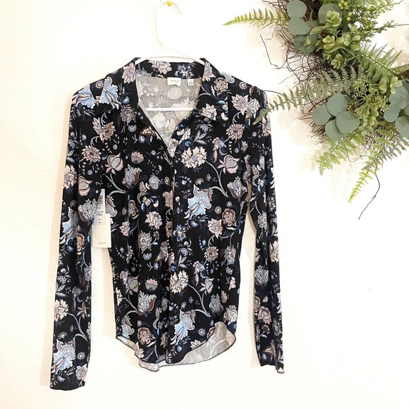 Wilfred Tops - Wilfred Womens S Pose Long Sleeve Top Button Up Black Floral Collared